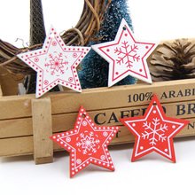 Colgantes de madera para decoración de niños, adornos de árbol/Corazón/Estrella en blanco y rojo para el hogar, fiesta de Navidad, 12 Uds. 2024 - compra barato