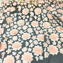 GLace 1Y/Lot 3D flower beaded mesh fabric pink flower chiffon fabric for dress DIY decorative transparent fabric TX919 2024 - buy cheap