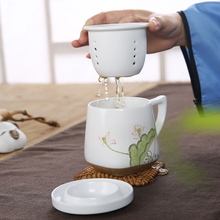 Japanese Coarse Pottery Handpainted Lotus Teacup Kung Fu Tea Sets Coffee cups Office Puer Tea Cups with Filter Master Cup 350CC 2024 - buy cheap