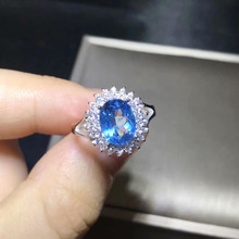 Natural blue topaz gem Ring Natural gemstone ring S925 silver Elegant round Princess Diana women girl gift party fine Jewelry 2024 - buy cheap