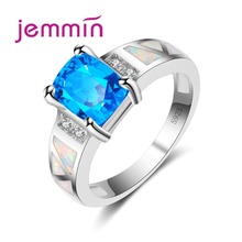 Новое модное обручальное кольцо, классическое кольцо Suqare CZ с опалом, изящное ювелирное изделие из стерлингового серебра 925 пробы синего цвета, популярное свадебное кольцо 2024 - купить недорого