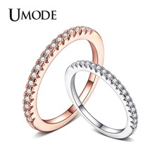 UMODE New Paved CZ Crystal Half Eternity Ring for Women New Fashoin Clear Round Zircon Rose&White Gold Ring Jewelry AUR0458 2024 - buy cheap