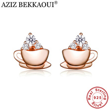 Женские серьги-пусеты AZIZ BEKKAOUI, из стерлингового серебра 925 пробы, из розового золота, кофейного кубика 2024 - купить недорого