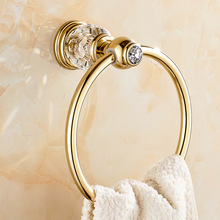 European Gold Solid Brass Crystal Towel Ring Luxury Round Base Towel Holder Rack Bathroom Accessories Products 2024 - buy cheap