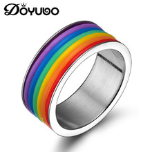Doyubo anéis para homens com material de silicone, joia estilo punk em aço inoxidável com arco-íris colorido e novo design da042 2024 - compre barato