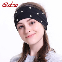 Geebro Women's Floral Rhinestones Headband Fashion Cotton Flat Headbands for Girls Female Hair Band Spa Turban Wrap DQ578 2024 - buy cheap