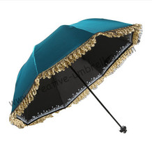 2 unids/lote opción de color para señora azul real UPF> 50 + mini sombrilla plegable 5 veces recubrimiento negro Anti-UV bolsillo de encaje parasol 2024 - compra barato