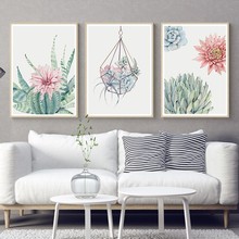 SURE LIFE Nordic Refreshing Cactus Flowers Plants Canvas Paintings Succulents Wall Art Pictures Posters Prints Living Room Decor 2024 - buy cheap