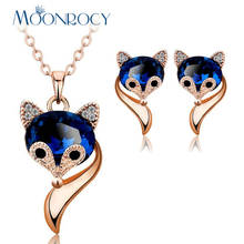 MOONROCY Rose Gold Color Fox Animal Blue Crystal Necklace and Earring Choker Crystal Jewelry Set Drop Shipping for Women Gift 2024 - buy cheap