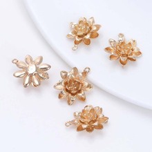 Accesorios de joyería Diy, 4 Uds., 17x19MM, 24K, flor de loto de latón chapado en oro champán, colgantes de alta calidad 2024 - compra barato