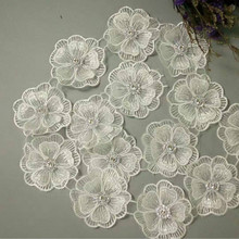 10x White Pearl Flower Handmade Beaded Embroidered Lace Trim Ribbon Double Layered Applique Dress DIY Sewing Craft 2024 - buy cheap