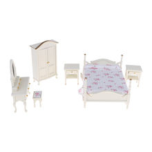 1:12 Dollhouse Miniature European Style Bedroom Wooden Furniture Kit 6pcs 2024 - buy cheap