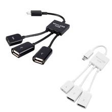 New Hot 3 in 1 Micro USB HUB Male to Female & Double 2.0 Host OTG Adapter Cable Converter Extender for Mobile Phone 2024 - buy cheap