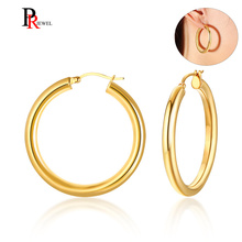 Gold Color Stainless Steel Rounded Tube Hoop Earrings for Women 2024 - buy cheap
