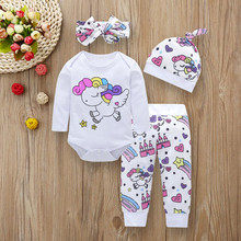Newborn Infant Baby Girl Clothes Sets Unicorn Pegasus Star Castle Tops+Pants+Hat+Headband 4PCS Infant Baby Girl Clothing Outfits 2024 - buy cheap