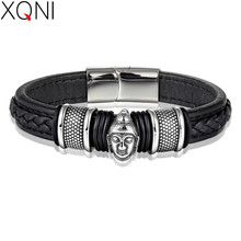 XQNI 2021 New Classic Braided Genuine Leather Bracelet Buddha Head Accessories Jewelry Blessing Gift For Male Wholesale Price 2024 - buy cheap