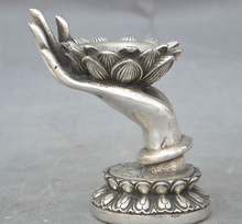 decoration bronze factory outlets Tibet Silver  old China buddhism silver kwan-yin Buddha Hand Lotus Candlesticks Candle holders 2024 - buy cheap