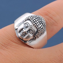 Anillo de plata fina s990 para hombre y mujer, con abalorios budistas, retro, mate, 100% 2024 - compra barato