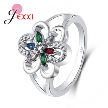 Lovely Flower Shape With Colour Oval Crystal For Women Girls   Party Engagement Jewelry 925 Sterling Silver Ring 2024 - buy cheap