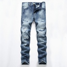 Calças jeans masculinas slim, skinny, com zíper, fashion casual, vintage, clássica 2024 - compre barato