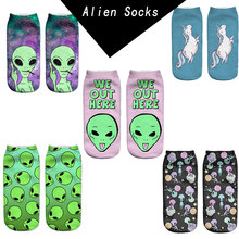 Meias femininas com estampa de animais baixo, meias de alienígena verde ombré wiz, engraçada, nova meias femininas estilo harajuku, calzini 2024 - compre barato