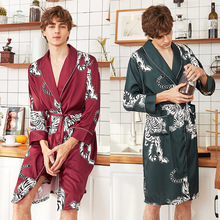 Men Silk Kimono Summer Satin Bathrobe Red Tiger Knee Length Long Sleeve Bath Robe Dark Green Dressing Gown for Male Sleepwear 2024 - buy cheap