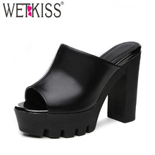 WETKISS High Heels Slippers Women Peep Toe Pu Footwear High Heels Shoes Slides Female Platform Mules Shoes Woman Summer 2019 2024 - buy cheap