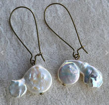 Wholesale Pearl Earrings - Huge Coin White Color Genuine Freshwater Pearl Dangle Earrings - Handmade Jewelry - Free Shipping 2024 - buy cheap