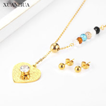 XUANHUA Heart Earring and Necklace Sets Stainless Steel Jewelry Woman Vogue 2019 Accessories Jewelry Sets wholesale lots bulk 2024 - buy cheap