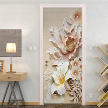 Papel de parede 3d com estampa de flores, adesivo em pvc para decoração da porta do hotel e sala de estar, decalques em relevo 2024 - compre barato