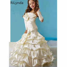 Hot Strapless Ball Gown Flowers Girl Dress For wedding party Bow Ruffle Formal Dresses Girl's Pageant Gowns Floor-length 2024 - buy cheap