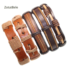 ZotatBele ручная работа опт 5 шт./компл. коричневый Кожаные браслеты Для женщин кожаный браслет мужской браслет Обёрточная бумага Для мужчин ювелирные изделия X34 2024 - купить недорого