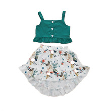 Conjunto de ropa para niñas pequeñas, camiseta sin mangas con estampado Floral y falda, ropa de playa, 2 uds. 2024 - compra barato