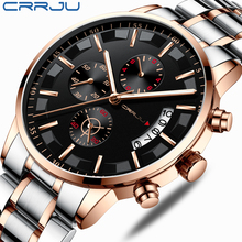 Crrju relógio de pulso masculino de aço inoxidável, relógio de marca de luxo 2019 para homens com cronógrafo, data, quartzo, presentes para homens 2024 - compre barato