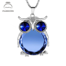 Hot  Punk Vintage Owl Necklaces Hang Zinc Alloy Blue Crystal Pendant Necklace Long Sweater Chain Necklace Owl Jewelry For Women 2024 - buy cheap