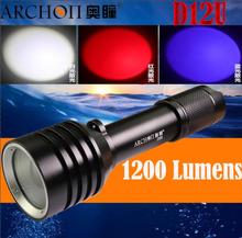 ARCHON-linterna de buceo D12U, luz subacuática con zoom de 100M, (luz LED CREE blanca, roja y azul), 1200 lúmenes 2024 - compra barato