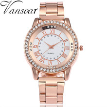Reloj de oro rosa Vansvar, reloj de cuarzo con diamantes de imitación de lujo para mujer, reloj de pulsera informal de acero inoxidable para mujer, reloj femenino 533 2024 - compra barato