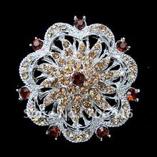 2.2 Inch Silver Plated Brown and Champagne Crystal Diamante Wedding Party Prom Brooch Accessory 2024 - купить недорого