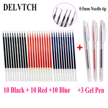 DELVTCH 0.5mm 30PCS Needle tip Gel Ink Pen Refill Rod & 3pcs Gel Pen Office School Student Signature Supplies Blue/Red/Black Ink 2024 - buy cheap