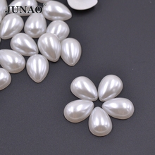 JUNAO-Cuentas de perlas blancas en forma de gota, cuentas de media perla plana para álbum de recortes, joyería, ropa, manualidades, 500 Uds., 6x10mm 2024 - compra barato