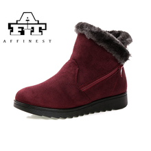 AFFINEST Women Snow Boots Warm Short Fur Plush Winter Ankle Boot Plus Size Ladies Suede Zip Shoes Female Fashion Comfort 2024 - buy cheap