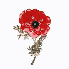 Classic Crystal Poppy Flower Corsage Brooch Pins Gold Color Leaf Brooch New Women Coat Sweater Clips Broches 2024 - buy cheap