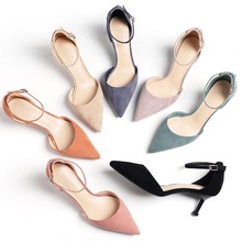 Sandálias femininas de verão, sapatos de dedo aberto, fivela de camurça, 7.5cm, sapatos de salto fino para mulheres, sapatos de escritório 2024 - compre barato