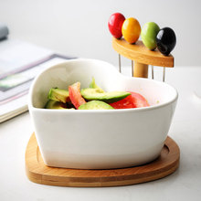 Ceramic Fruit Plate Heart Salad Bowl with Fruit Fork Bamboo Stand Household Simple Dried Fruit Dish Pot Tableware Snacks 2024 - buy cheap