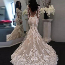 Vestido de novia de manga larga con encaje de sirena, apliques de tul, romántico, con botones 2024 - compra barato