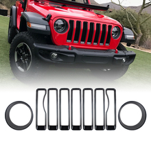 Car 7pcs Mesh Grille Grill Insert and 2pcs Headlight Cover Trim for Jeep Wrangler JL 2018 Accessories ABS Silver Black Red 2024 - buy cheap