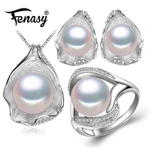 FENASY-joyería de perlas de agua dulce para mujer, Plata de Ley 925, juegos de joyas para mujer, diseño de concha, collar de fiesta bohemia, pendientes, anillos 2024 - compra barato