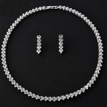 AAA + кубический цирконий свадебное ожерелье и серьги Роскошный Кристалл Свадебные Ювелирные наборы для подружек невесты 2024 - купить недорого