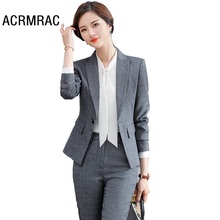 Women suits Slim spring stripe gray Pants 2-piece set OL Formal Business Women pants suits Woman set suits A1822 2024 - buy cheap