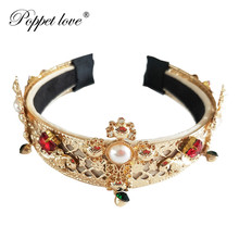 Wholesale Rose Gold Cross Vintage Baroque Queen Hair Jewelry Pearl Crystal Tiara And Crown Headband For Women Bride Wedding 2024 - buy cheap